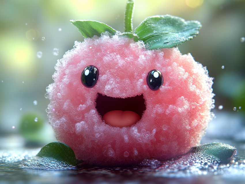 Smiling Fuzzy Berry with Dew Drops