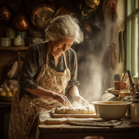 Smiling Grandmother Baking Homemade Bread