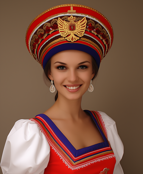 Smiling Woman in Traditional Russian Attire