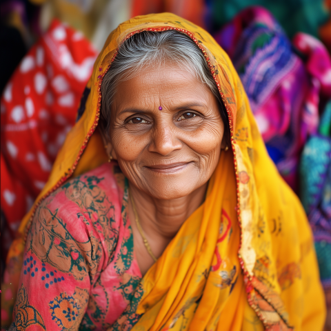 Smiling Woman in Traditional Sari and Shawl