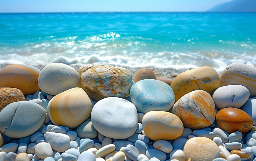 Smooth Multicolored Pebbles on a Sunny Beach