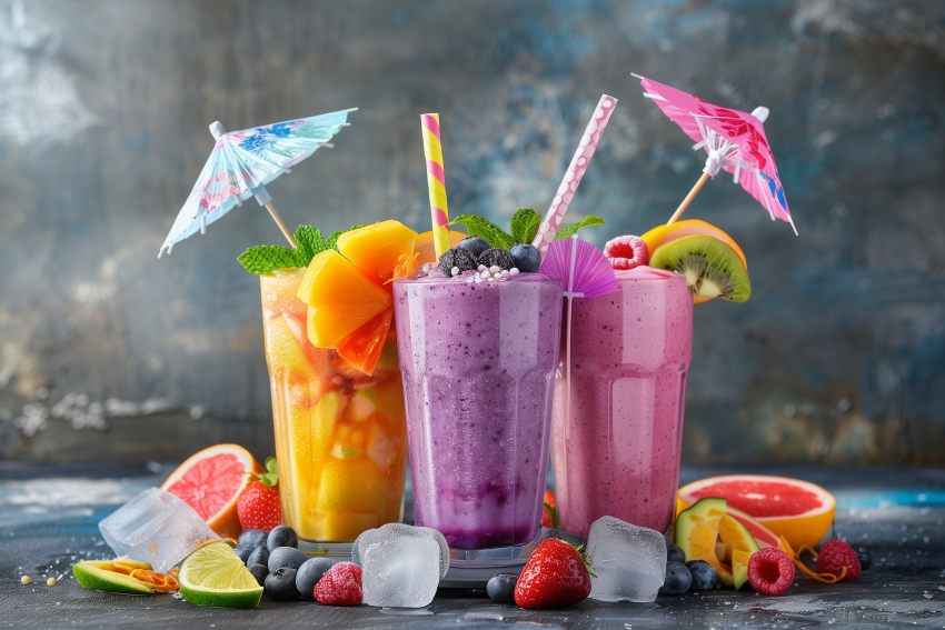 Colorful tropical fruit smoothies