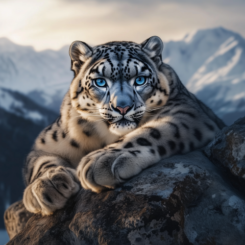Snow Leopard Resting in Mountain Wilderness