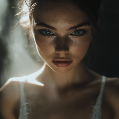 Soft Light Portrait of Woman with Freckles