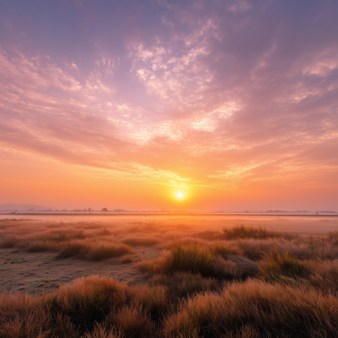 Soft Sunrise Over Misty Plains