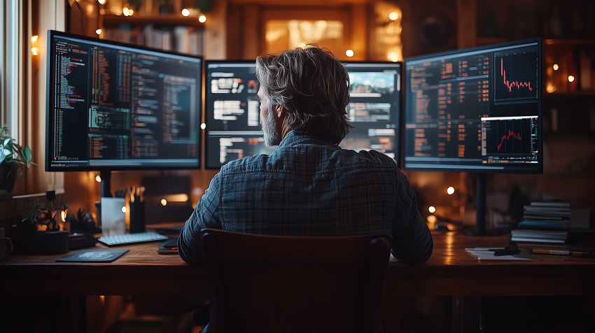 Software Developer Working on Multiple Monitors