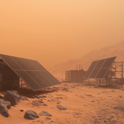Solar Panels on Martian Desert Landscape