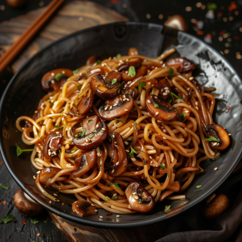 Soy-Glazed Noodles with Sautéed Mushrooms