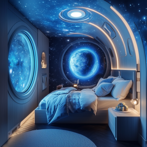 Space-Themed Bedroom With Planet View