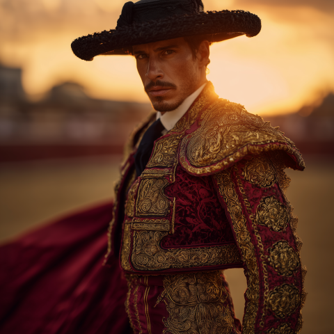 Spanish Matador in Ornate Bullfighting Costume