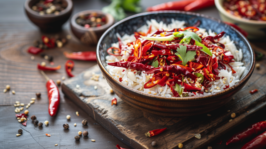 Spicy Szechuan dish with chili peppers