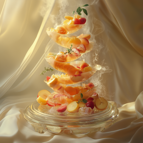 Spiral Glass Tower of Fresh Fruit