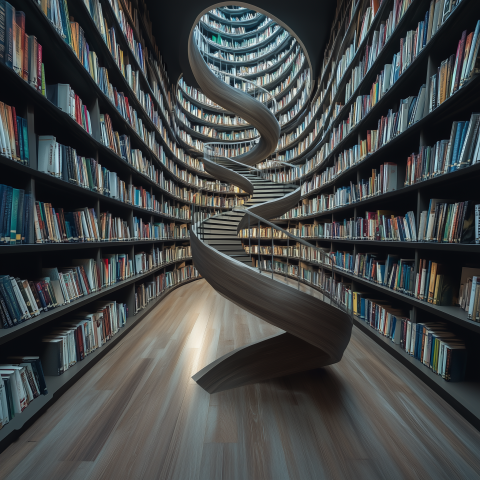 Spiral Staircase in Towering Book Library