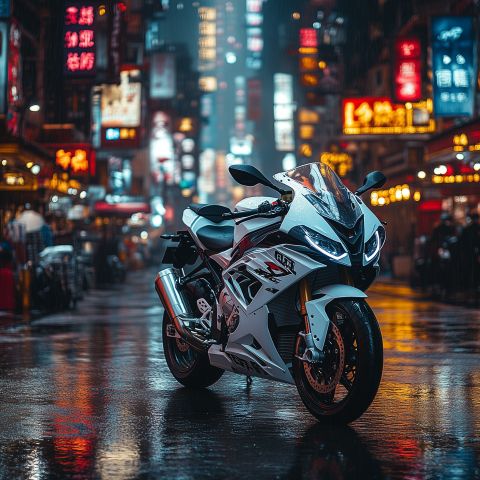 Sport Motorcycle in Neon-Lit Urban Night