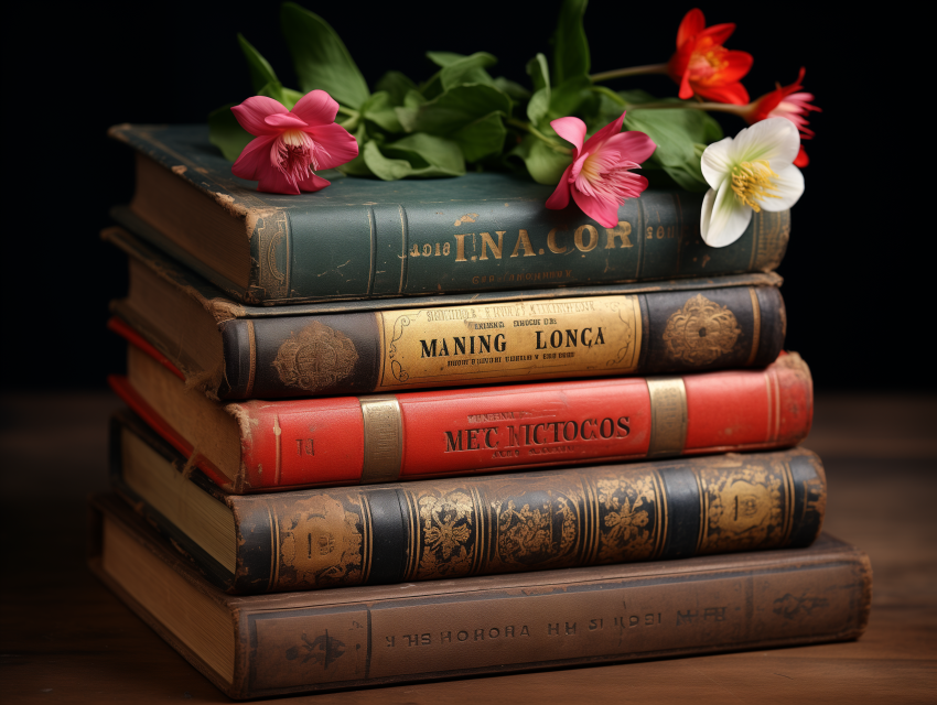 Antique Books with Flowers