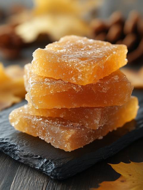 Stack of Sugar-Dusted Quince Paste on Slate