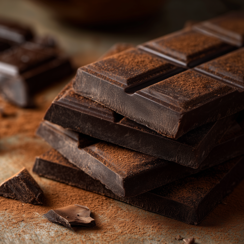 Stacked Dark Chocolate Bars with Cocoa