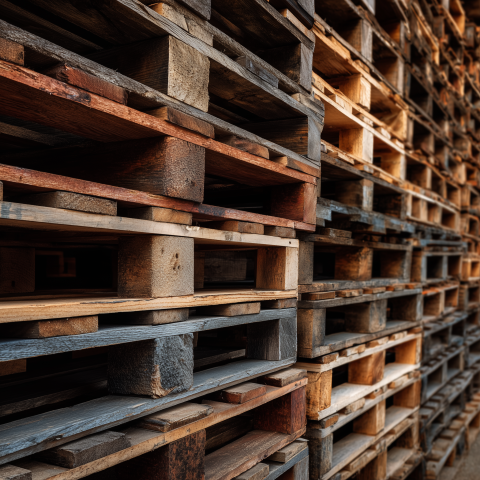 Stacked Weathered Wooden Pallet Rows