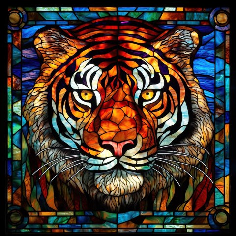Colorful Stained Glass Tiger Artwork