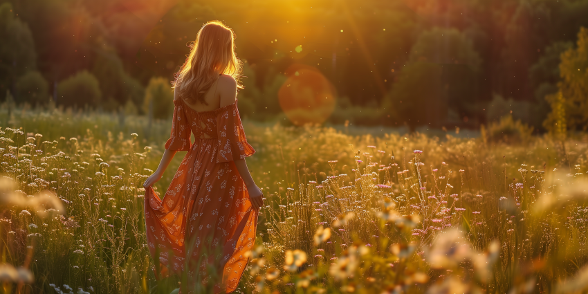 Standing In A Sunlit Meadow With Wildflowers