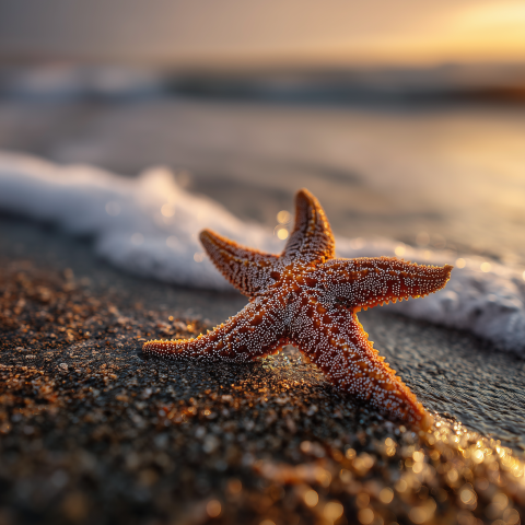 Starfish on Warm Sunset Beach