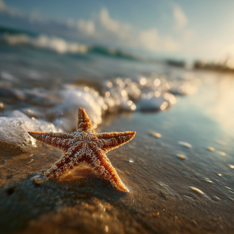 Starfish Resting on Sunny Shoreline