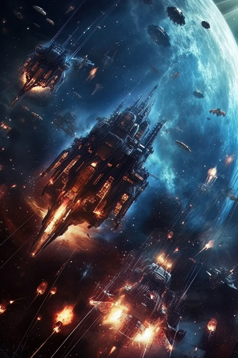 Starships fighting an epic battle in space