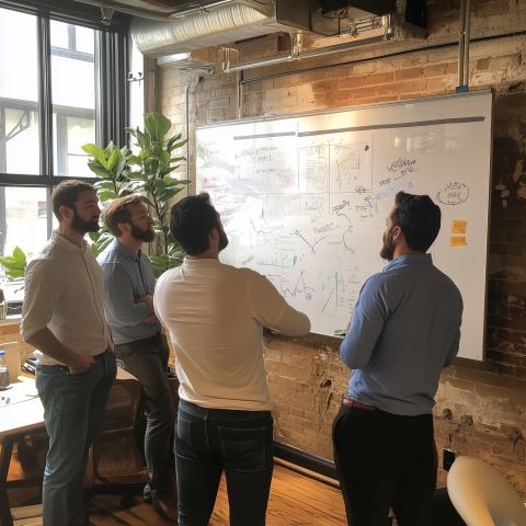 Startup Team Brainstorming at Whiteboard