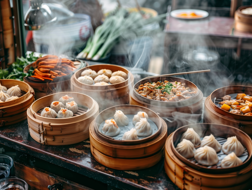 Steaming Dim Sum Dishes