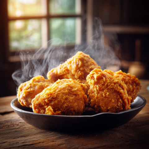 Steaming Fried Chicken in Rustic Bowl