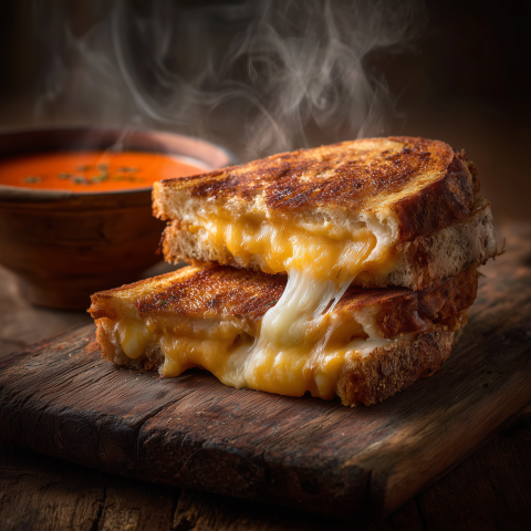 Steaming Grilled Cheese with Tomato Soup