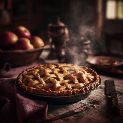Steaming Homemade Apple Pie on Table