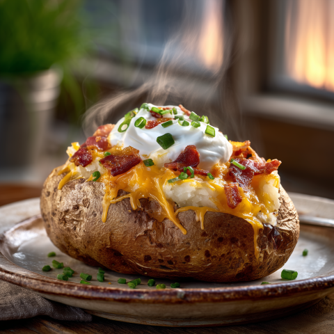 Steaming Loaded Baked Potato Close-Up