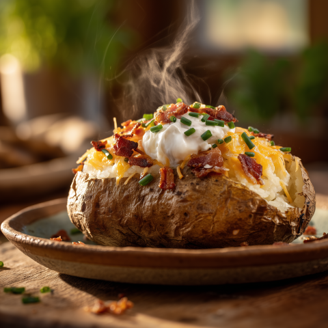 Steaming Loaded Baked Potato Close-Up