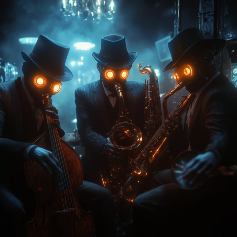 Steampunk Jazz Band with Glowing Eyes