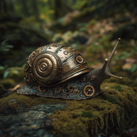 Steampunk Snail with Intricate Mechanical Shell