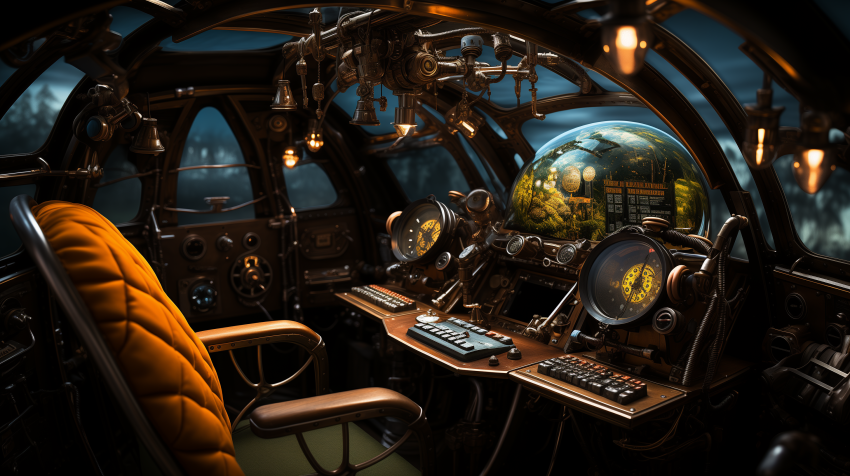 Steampunk Submarine Control Room Interior