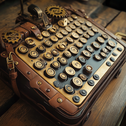 Steampunk Typewriter with Brass and Leather Details