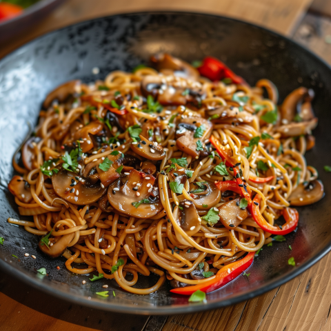 Stir-Fried Noodles with Mushrooms and Peppers