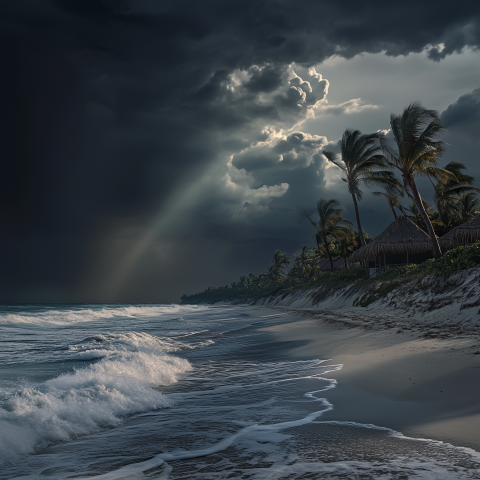 Stormy Tropical Beach with Dramatic Sky
