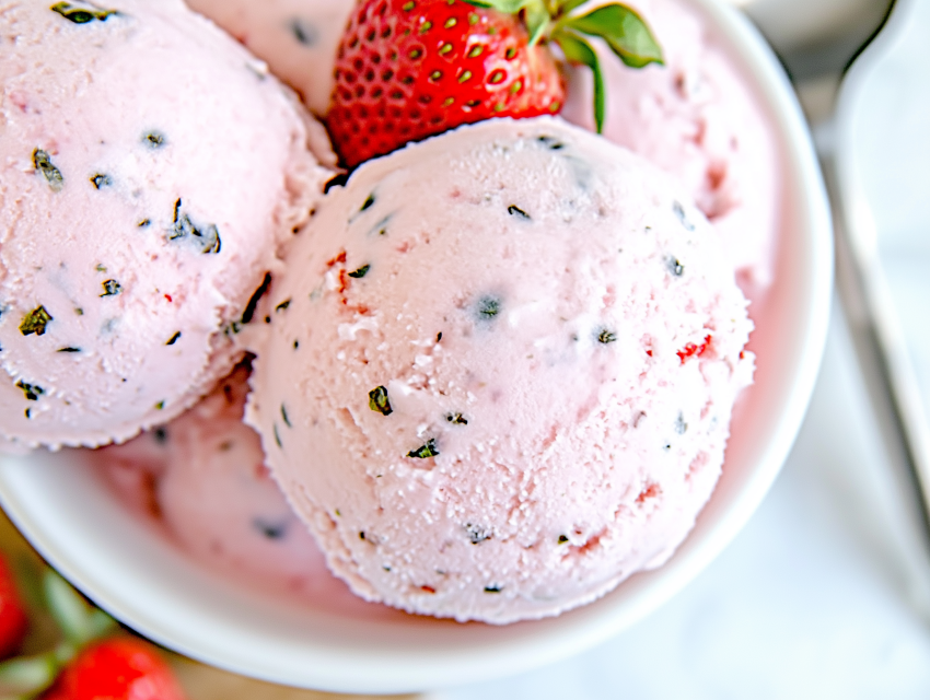 Strawberry Ice Cream with Chocolate Chips