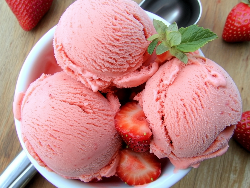 Strawberry Ice Cream with Fresh Strawberries