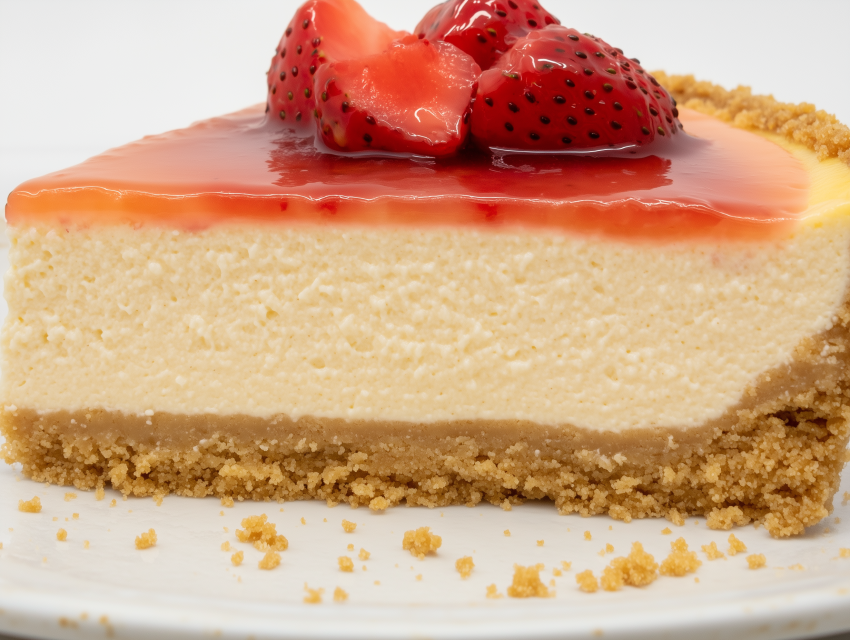 Strawberry-Topped Cheesecake Slice with Graham Crust