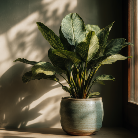 Striped Leaf Houseplant in Ceramic Pot