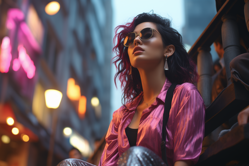 Stylish Woman in Urban Night Scene