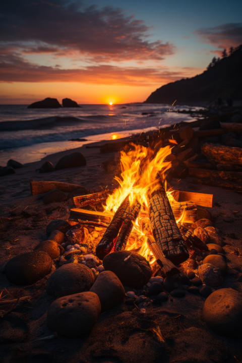 Summer beach bonfire