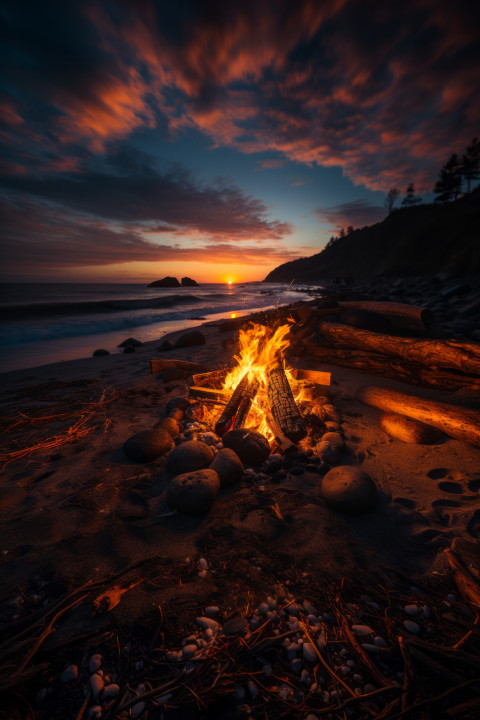 Summer beach bonfire