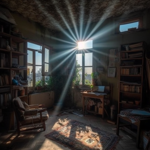 Sun rays shining through the window