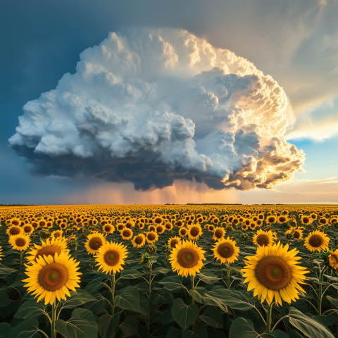 Sunflower Field Beneath Towering Storm Cloud