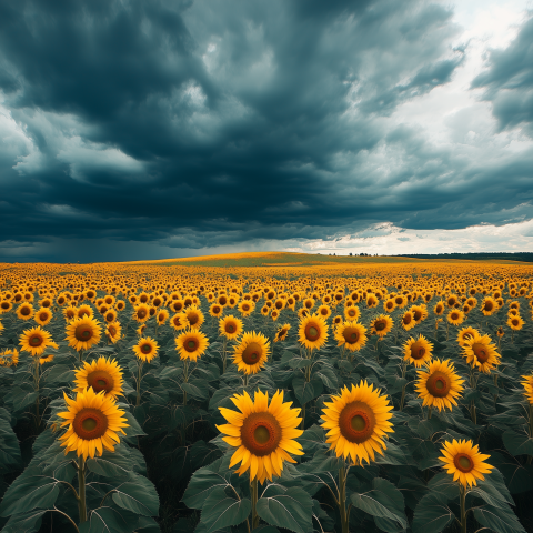 Sunflowers Under Ominous Storm Clouds